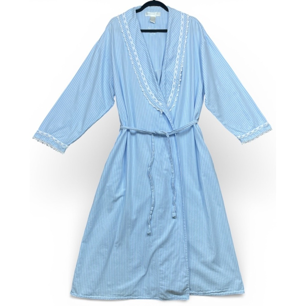 Vintage Eileen West Robe Blue White Large